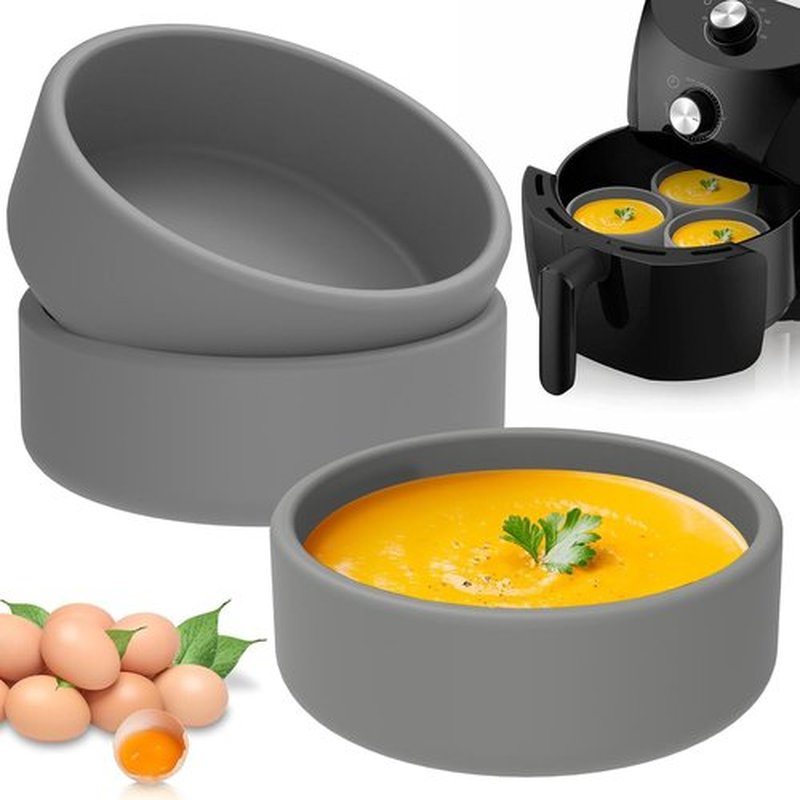 Skiennix Silicone Air Fryer Molds - 4-Inch Nonstick Reusable Egg Cups | Dishwasher Safe, 3-Pack Grey