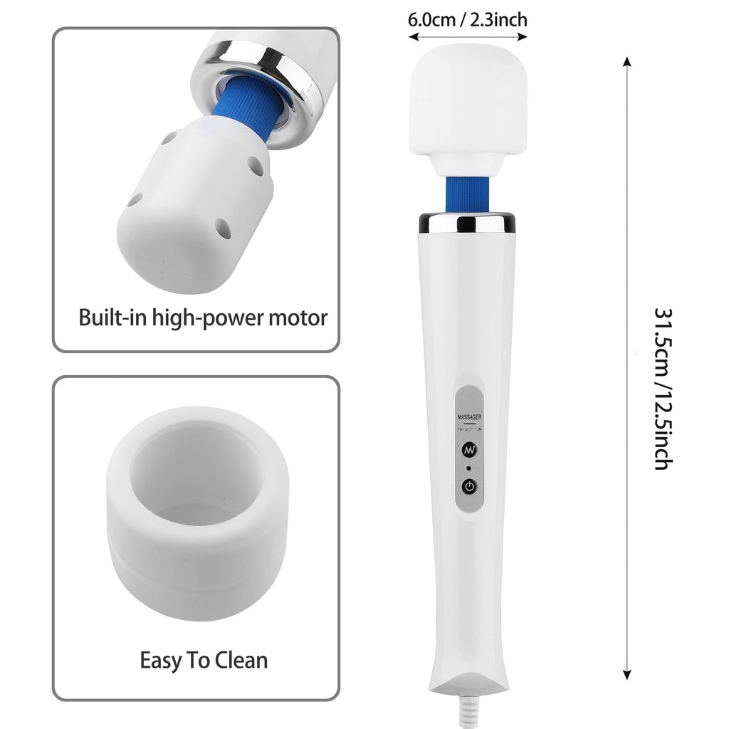 AEVEONE Personal Massage Device - Handheld Vibration Massager - Powerful Wired Wand - Best for Travel - Magic Stress Away - Perfect on Back Legs Hand Pains and Sports Recovery - White