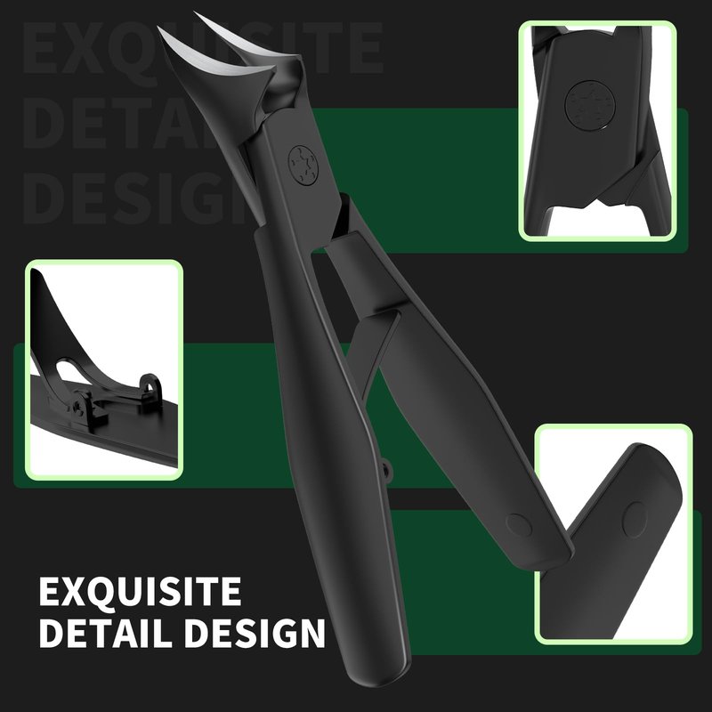 VANWIN Ingrown Nail Clippers, Slant Curved Blade Nail Clippers for Men Thick Ingrown Toenails with 33mm Wide Jaw Opening, Heavy Duty Stainless Steel Toenail Clippers for Seniors Thick Toenails Black
