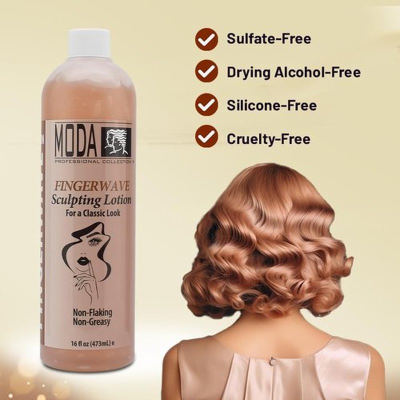 MODA Finger Wave Sculpting Lotion - Non-Greasy Curl Cream for Curly Hair, Lasting Hold - 16 Oz
