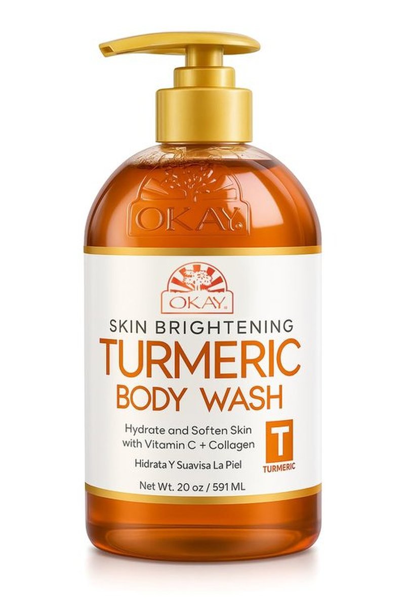 OKAY Turmeric Body Wash - Skin Brightening Cleanser with Vitamin C & Collagen | 20 oz for Even Tone