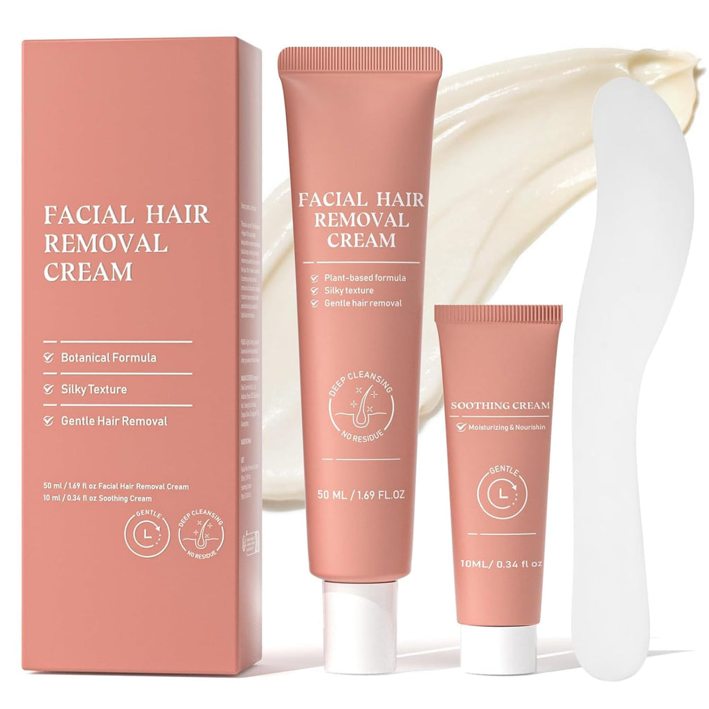 Women Facial Hair Removal Cream for Face Sensitive Skin, Painless Facial Depilatory Cream for Face, Flawless Unwanted Chin Upper Lip Hair Remover, At Home Pubic Hair Removal