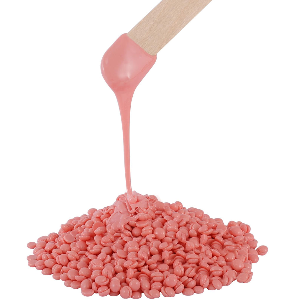 2.5lb Bulk Hard Wax Beads, Stripless Wax Bead for Sensitive Skin Bikini, Body, Face, Legs, Coarse Hair Removal, Professional Brazilian Waxing Bead, At-Home Salon Wax Refill, 20 Wooden Sticks, Pink