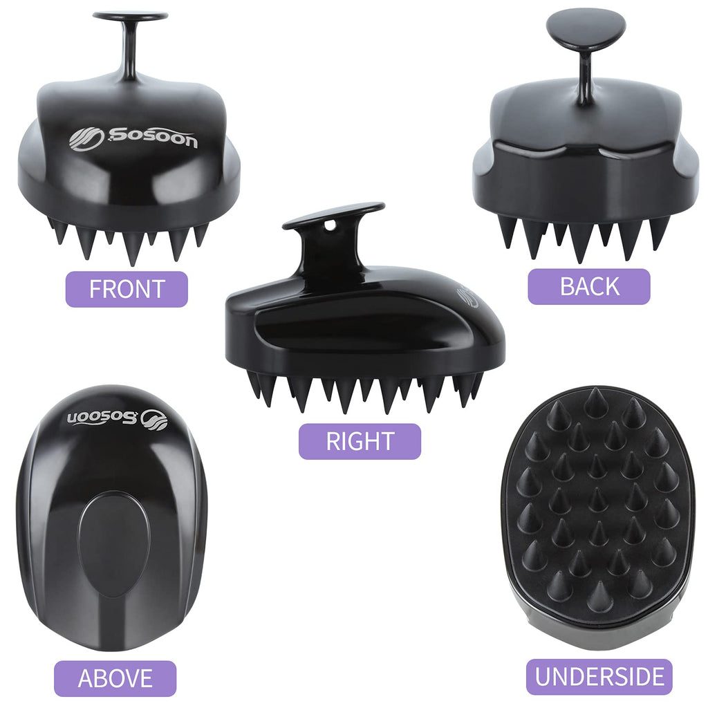 Sosoon Scalp Massager Shampoo Brush, Hair Scalp Scrubber Shower Hair Brush Head Massager for Stress Relax Hair Growth, Dandruff Brush Scalp Exfoliator for Women Men Kids Pets, Black