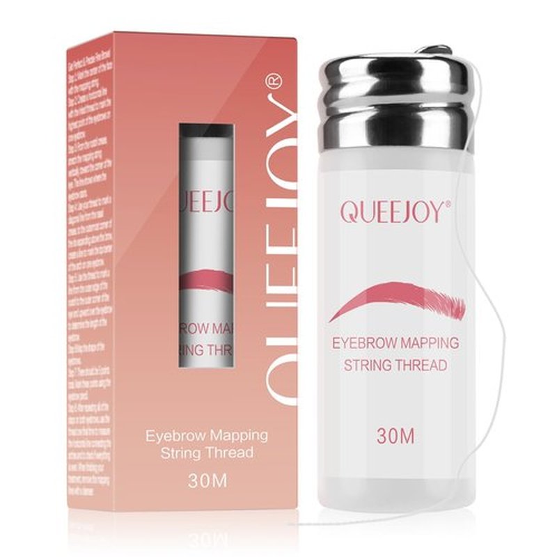 QUEEJOY Brow Mapping String - [100 Ft Bottles - 30 m] Pre-inked Eyebrow Mapping String Thread, Eyebrow Mapping Tool with Instructions, hilo para marcar cejas for Marking Symmetrical Eyebrows (White)
