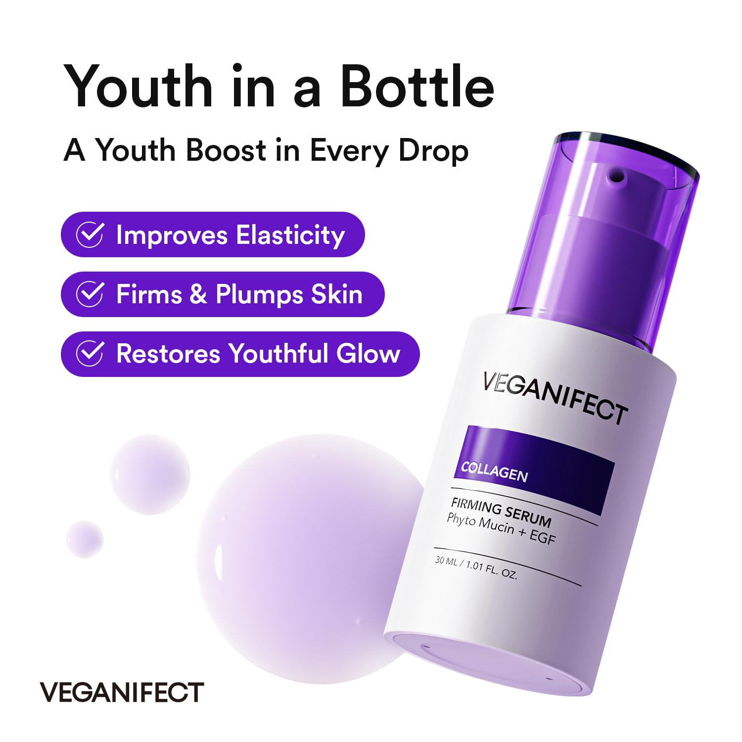 VEGANIFECT NMN Collagen Serum | Elasticity & Firm-Looking Booster with Peptides & Centella Asiatica & Hyaluronic Acid | Skin Resilience & Fine Line Care | Korean Skincare, 1.01 fl.oz