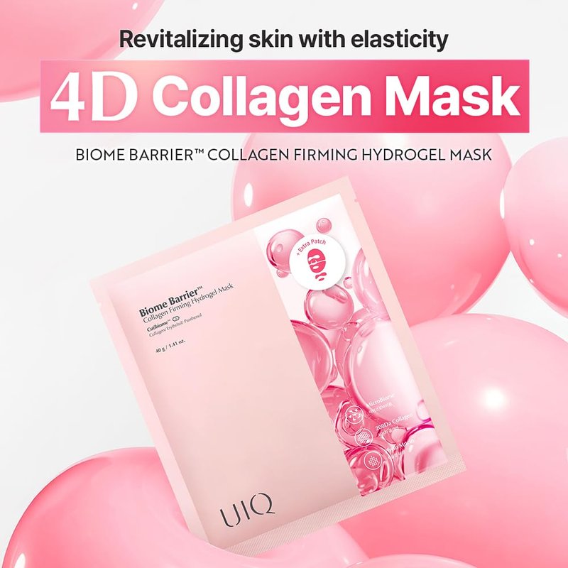 UIQ Biome Barrier Collagen Firming Hydrogel Mask, Skin Microbiome-Powered Face Mask, Radiance-Boosting Hydrogel Mask for Deep Hydration, Elasticity & Cooling Care, Korean Skin Care,1.41oz(40g) x 5ea