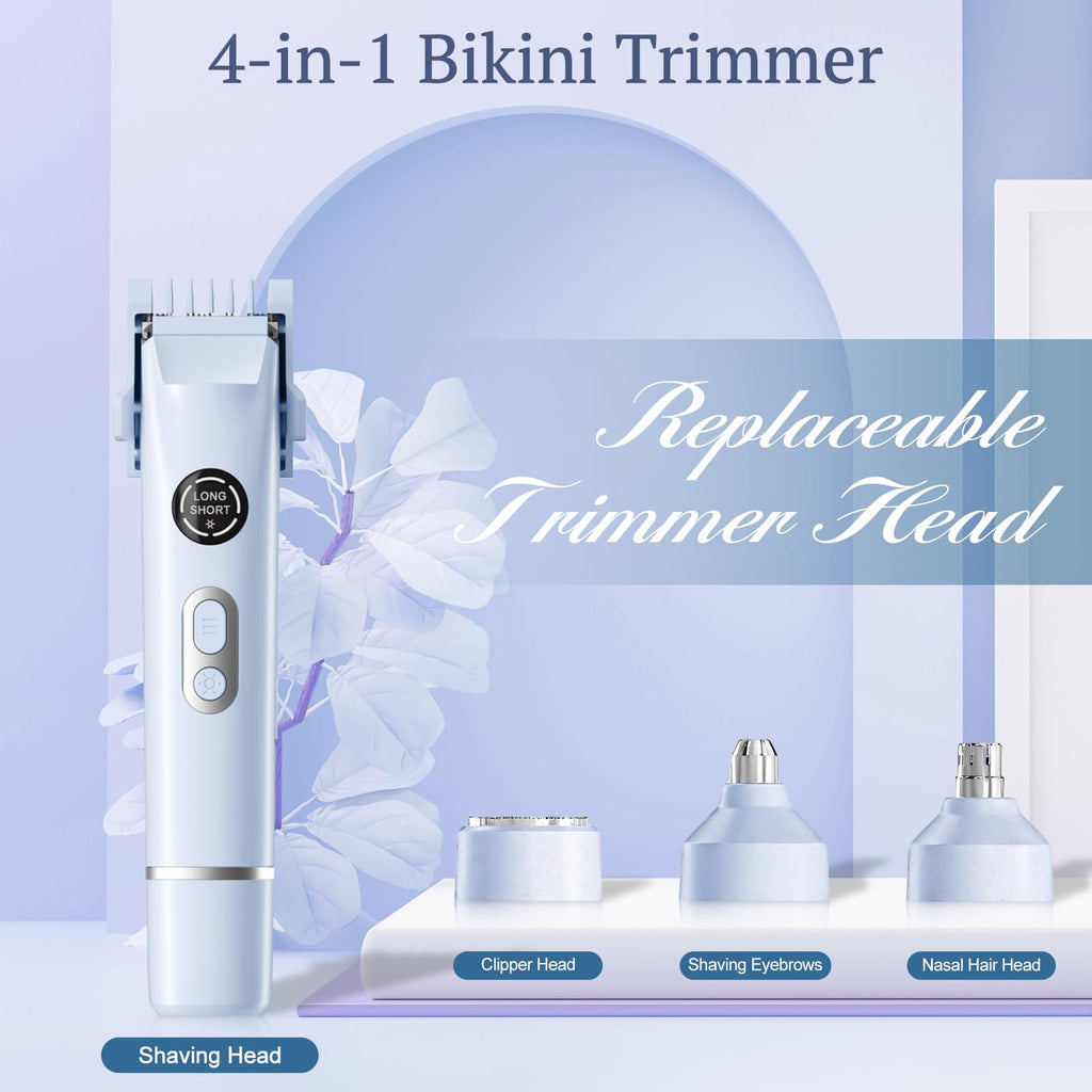 Bikini Trimmer for Women, 4 in 1 Wet/Dry Electric Razors for Women - Dual Head, Painless Rechargeable Portable Womens Razors for Shaving Set for Face, Nose, Eyebrows, Armpits, Bikini Area
