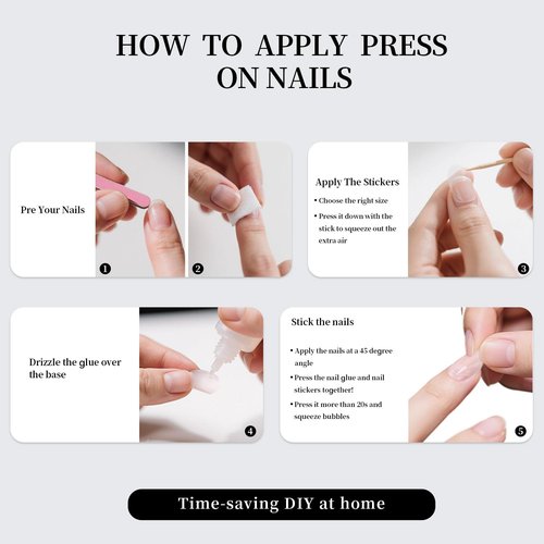 Stbisen Press On Nails Short Square, Pink Fake Nails with French Tips and Gold Border Accent Glitter Designs, Glossy Gel Finish Acrylic Nails Press Ons Short Thick Natural Reusable Glue On Nails 30Pcs