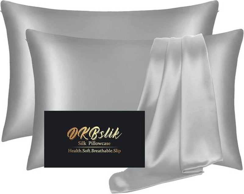 Mulberry Silk Pillowcase Set by Skiennix - Anti-Acne & Hair Care | King Size, Grey - 2 Pack