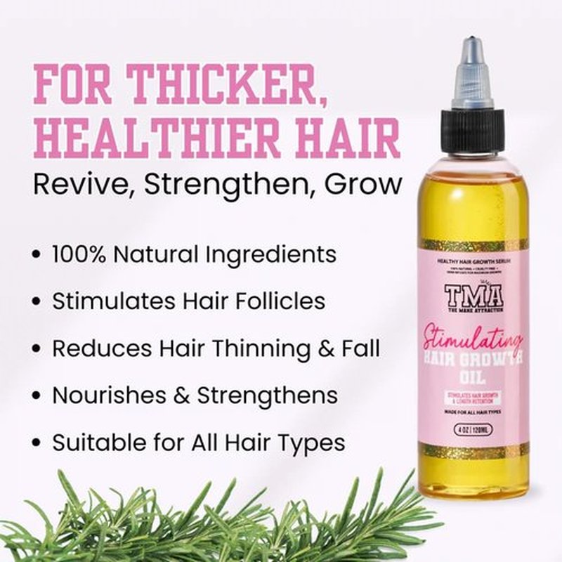 Mane Attraction Hair Oil - Stimulating Hair Growth & Moisture Sealing - 4 Fl Oz, Infused with Rosemary, Castor & Black Seed Oils