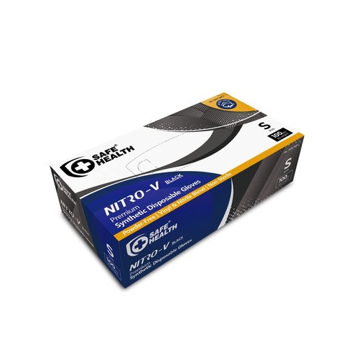 Safe Health NITRO-V Nitrile-Vinyl Synthetic Black Disposable Gloves, Latex Free, Powder Free, Case of 1000, Medium, Tattoo, Salon, Hair Studio, Food, Service, Housework