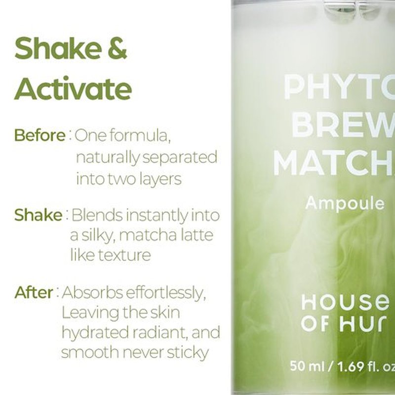 House of Hur Phyto Brew Matcha Ampoule – Lightweight Hydrating Face Ampoule – Hadong Matcha + EGCG, Fast-Absorbing, Non-Sticky Dewy Glow – Korean Skincare – 1.69 fl oz (50 ml)