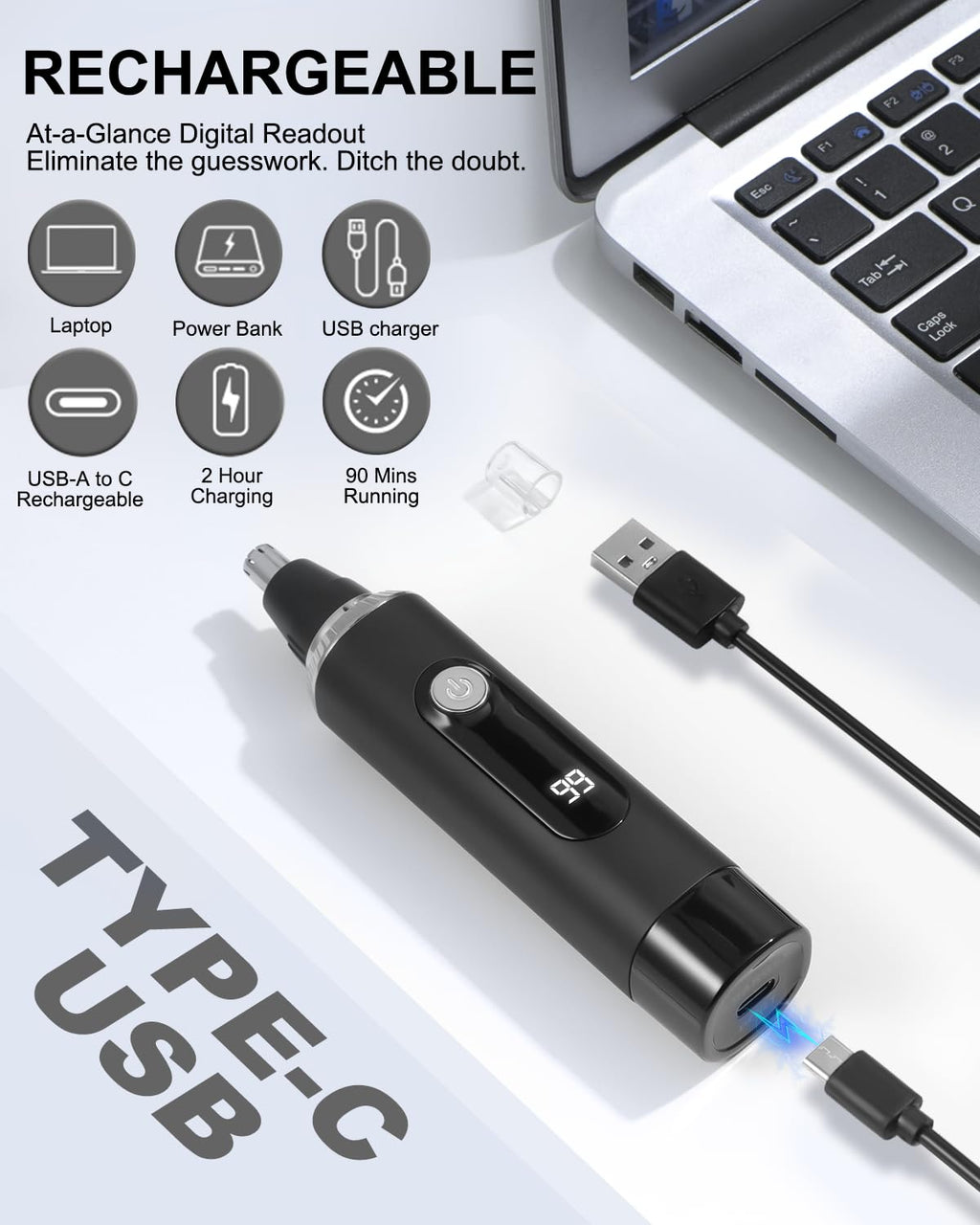 Nose Hair Trimmer for Men and Women,2026 Professional Painless IPX7 Waterproof Eyebrow & Facial Hair Trimmer,USB Rechargeable with LED Display Dual-Edge Blades for Smoother Cutting,BlackSilver