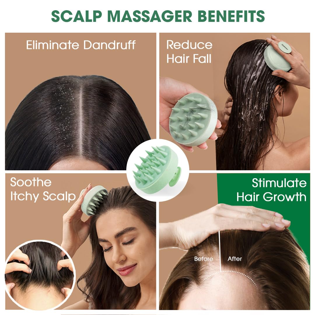 Hotosu Scalp Massager Brush for Hair Growth – Silicone Scalp Scrubber & Scalp Exfoliator – Manual Scalp Massager Brush for Wet or Dry Use – Hair Massager Scalp Shampoo Brush Tool (Green)