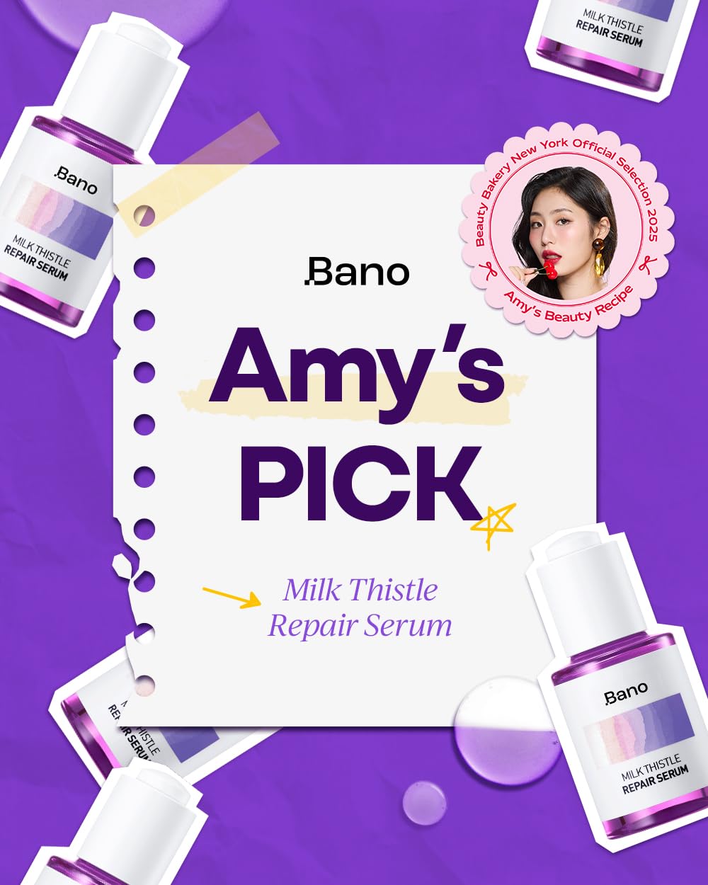 Bano Milk Thistle Repair Serum for Sensitive & Redness-Prone Skin - Calming & Barrier Repair | Hydrating, Fast-Absorbing | Korean Skincare, Fragrance Free | 1.01 fl oz