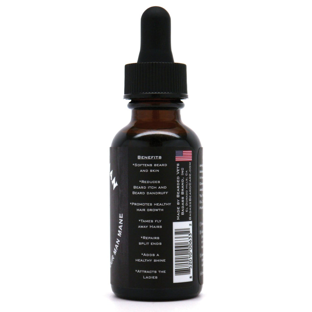 Badass Beard Care Oil for Men: The Original Scent 1 oz - Argan Jojoba Vitamin E - Sandalwood Bourbon Vanilla - Softens Beard, Stops Itch, Promotes Growth