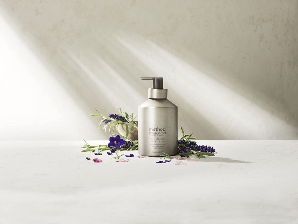 Method Gel Hand Soap, Violet + Lavender, Reusable Silver Aluminum Bottle, 12 oz (Pack of 3)