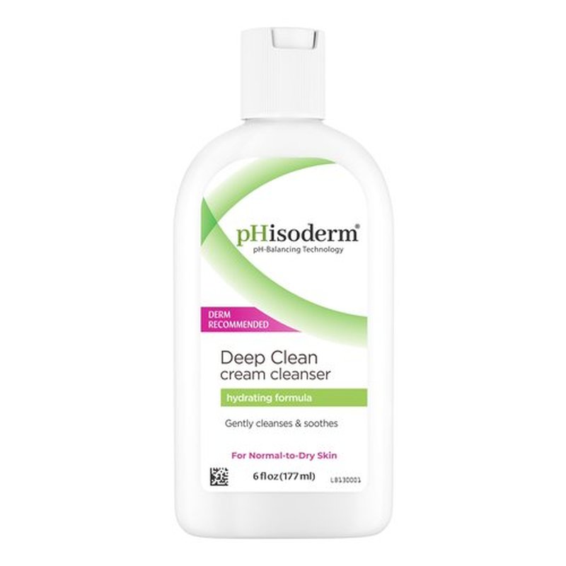 pHisoderm Deep Clean Cream Face Cleanser, Non-foaming pH Balanced, Free From Parabens, Sulfates, Mineral Oil, Soap, Alcohol, Gluten, and Dyes, 6 Fl Oz (3 x 6 fl oz)