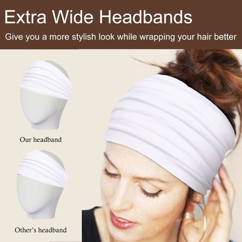 TERSE 2 Packs Headbands for Women Boho Extra Wide 7’’ Head Bands African Knotted Non Slip Fashion Hair Band Stretch Yoga Workout Running Gym Hairbands Turban Bandana for Girls (White)