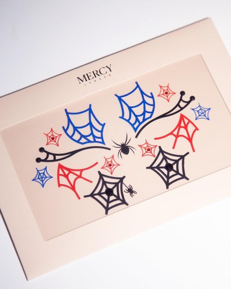 Spiderwebs Face Jewels by Mercy London Red Blue Black Costume Accessories Face Gems Jewels All In One Halloween Headpiece Stick On Spider Man