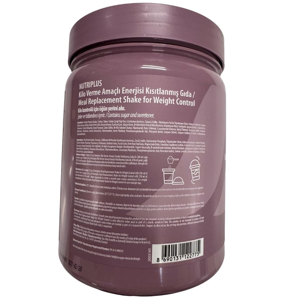 FARMASi Nutriplus Meal Replacement Shake, Plant Based Protein Powder with 27 Vitamins and Minerals, High Fiber Nutrition Drink Mix, Gluten-Free, Low Calorie Weight Control Powder, 18.3 oz, Strawberry