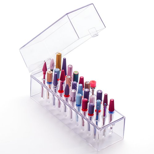 MelodySusie Nail Drill Bits Holder, 30 Holes Case, Portable Dustproof Displayer Organizer Container, Nail Tech Professional Nail Art Tool, Travel Salon Home, Clear (Drill Bits Not Included)