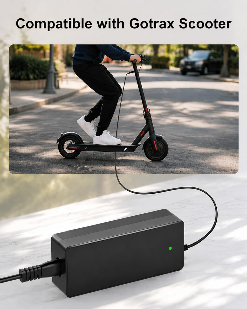 WUKUR 42V 2A Charger for Gotrax Electric Scooters Compatible with GoTrax GXL V2, G2, G3, G4, Apex, Glider, XR Elite, XR Ultra, Power Supply Adapter for 36V Lithium-ion Battery, 8.8Ft
