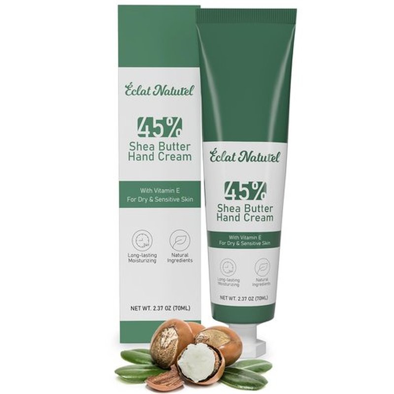 ÉCLAT NATUREL Hand Cream with 45% Shea Butter & Vitamin E, Deep Moisturizing Hand Lotion for Dry Skin, Moisturizer Dry Hands, 2.37 Fl Oz (Pack of 2)