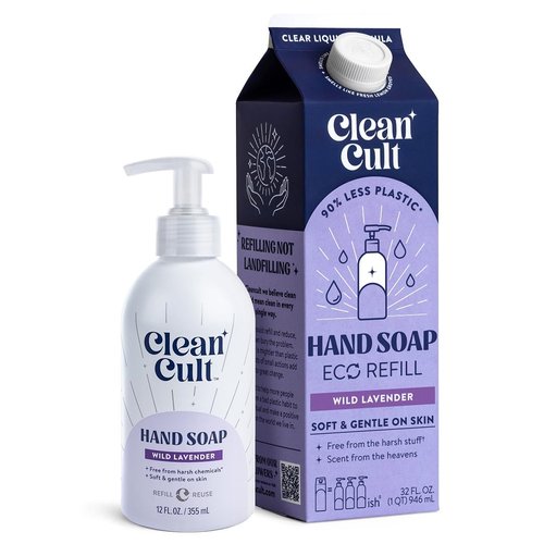 Bundle of Cleancult - Liquid Hand Soap Refills - Wild Lavender - 32 oz/1 Pack + Moisturizing Liquid Hand Soap - Refillable Aluminum Bottle - 12 oz