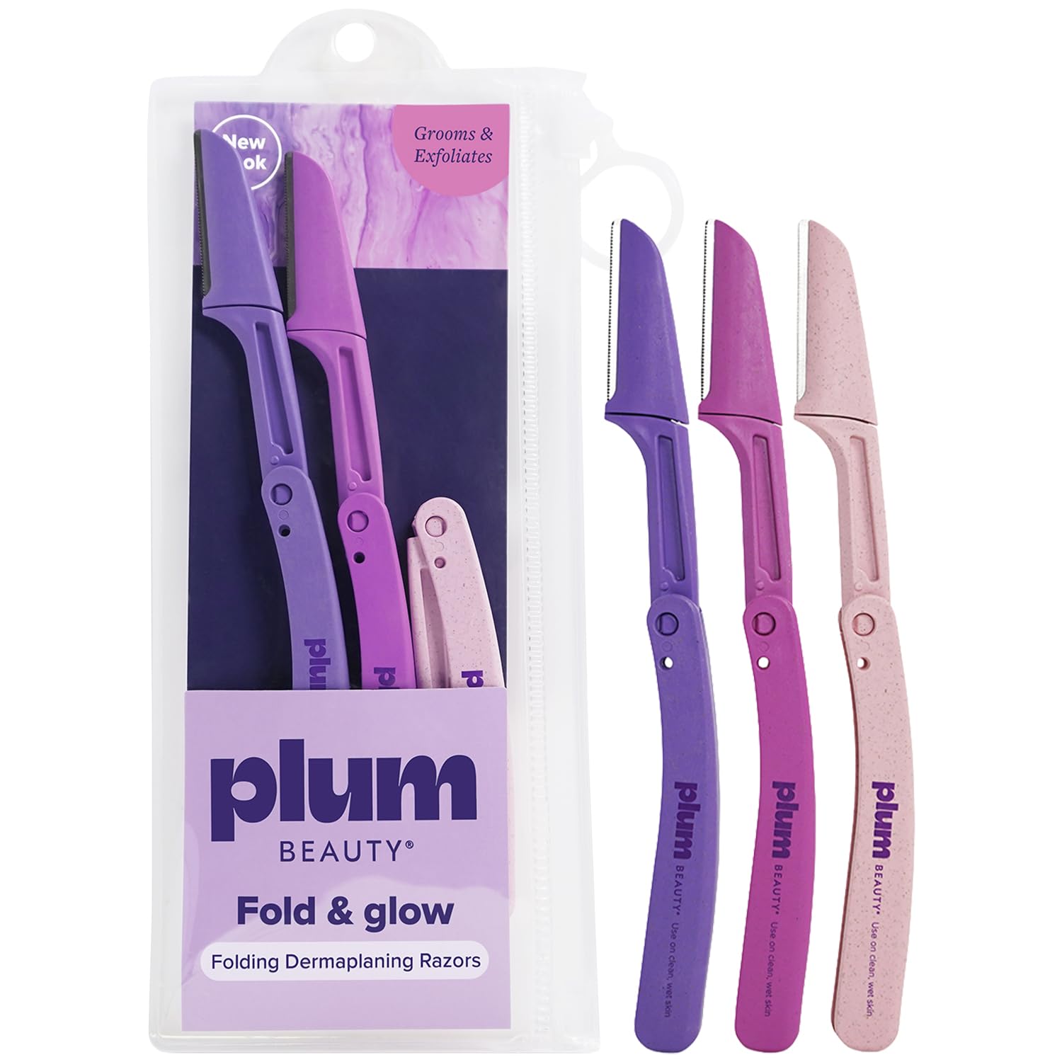 Plum Beauty Dermaplaning Razors for Women, 2-Pack (6 Folding Razors) – Quick & Painless Facial Hair Removal, Glow Up Essentials