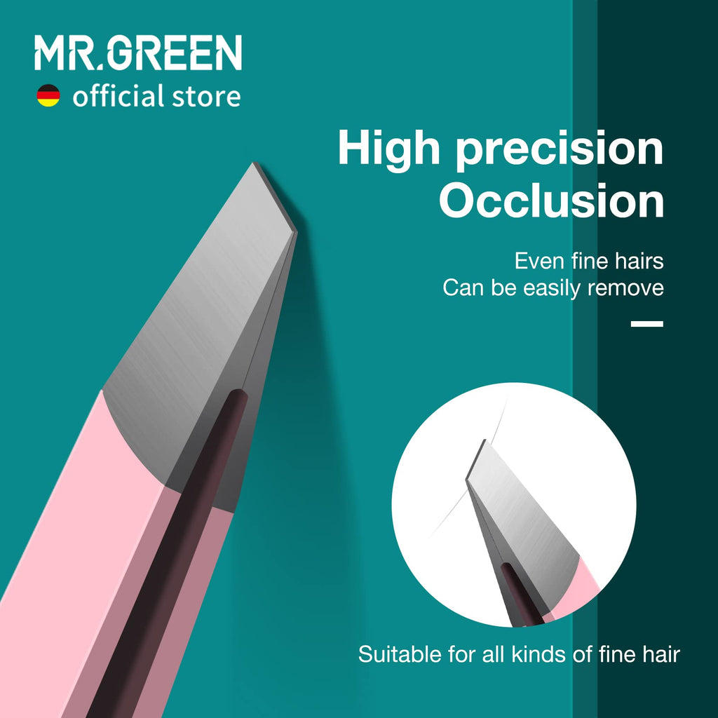 MR.GREEN Eyebrows Tweezers Colorful Beauty Fine Hairs Puller Makeup Tools Stainless Steel Slanted Eye Brow Clips Removal (Pink)