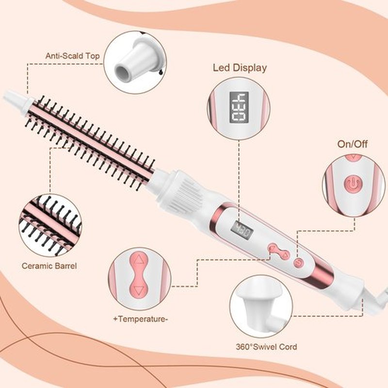 Thermal Brush 0.5 Inch Curling Iron Volumizing Heated Round Brush 1/2 Inch Ceramic Tourmaline Heated Hot, Multifunctional Styler Curling Wand (White, 0.5 inch)
