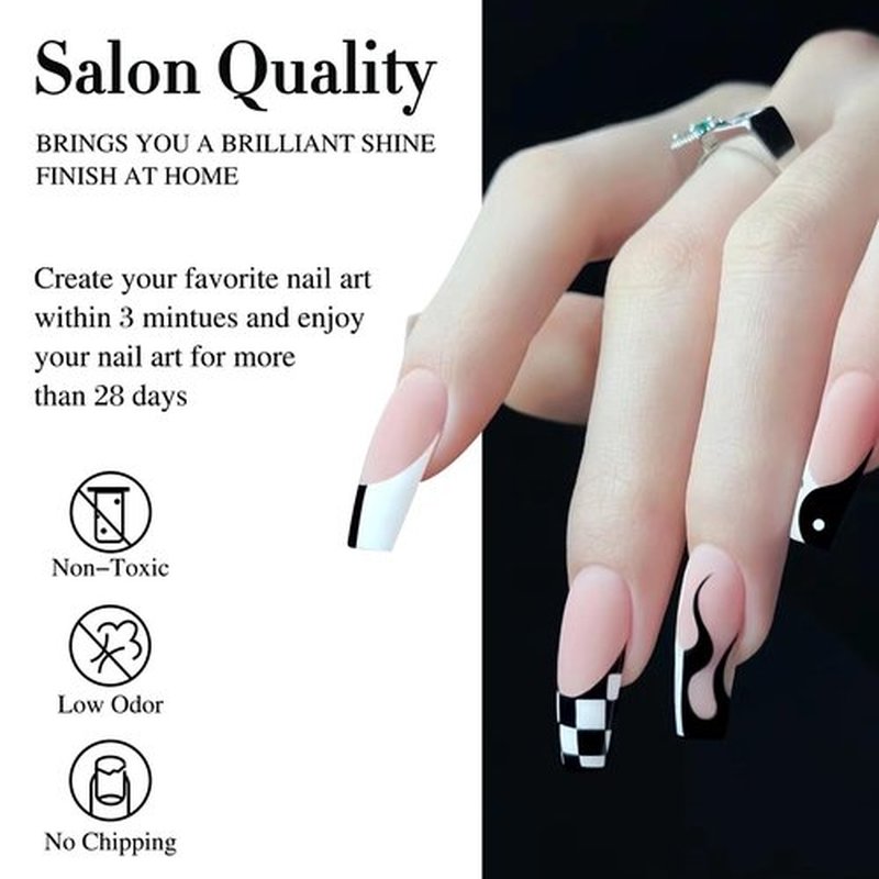 Double Rhythm UV Gel Polish Set - 2 Pcs 15ml Pure White & Black Nail Art Kit for DIY Salon Use