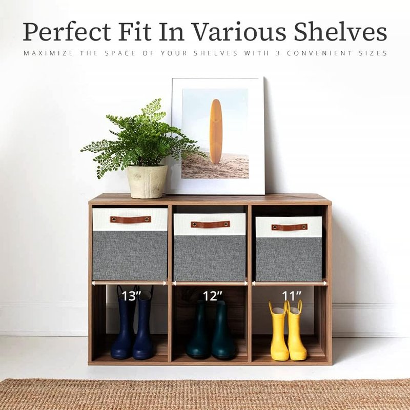 DECOMOMO Fabric Cube Storage Bins - Stylish Organizer Baskets for Kallax & Cubbies | Grey & White, 11-Inch Cube - 4 Pack