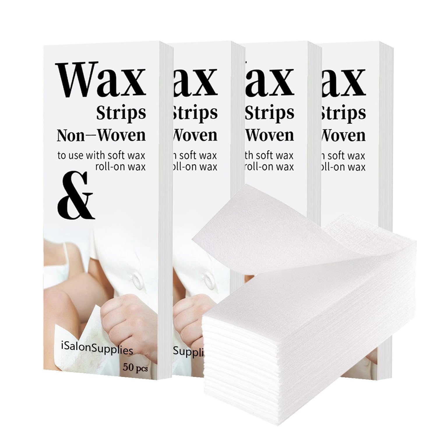 iSalonSupplies 200 Pcs Professional Non Woven Wax Strips for Hair Removal - Works with Wax Beads, Soft Wax & Roll On Wax - Tear-Resistant, Skin-Friendly & Reusable Strips for Legs, Face, Back, Arms