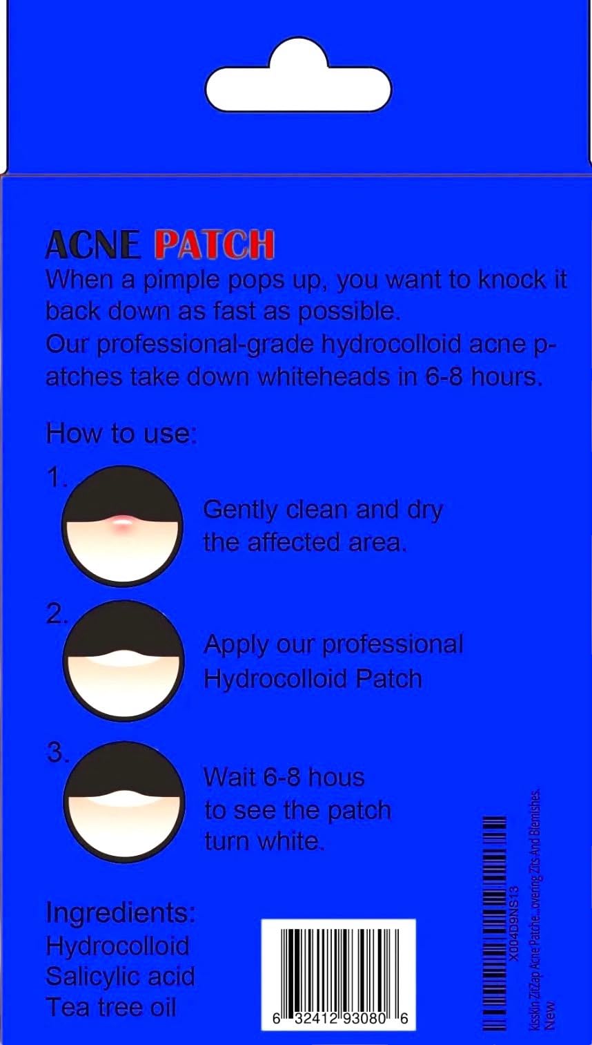 kisskin ZitZap Pimple/Acne Patches For Face And Skin, Hydrocolloid Patches With Salicylic Acid And Tea Tree Oil For Covering Zits And Blemishes.