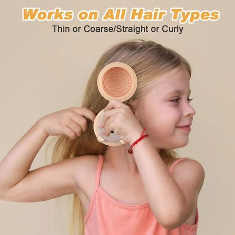 Mini travel hair brush for kids, Round Folding Pocket Mirror small toddler Hair Brush for Boys and Girls,Baby hair detangling brush Massage Hair Brush with Air Cushion for Thick Hair (Beige)