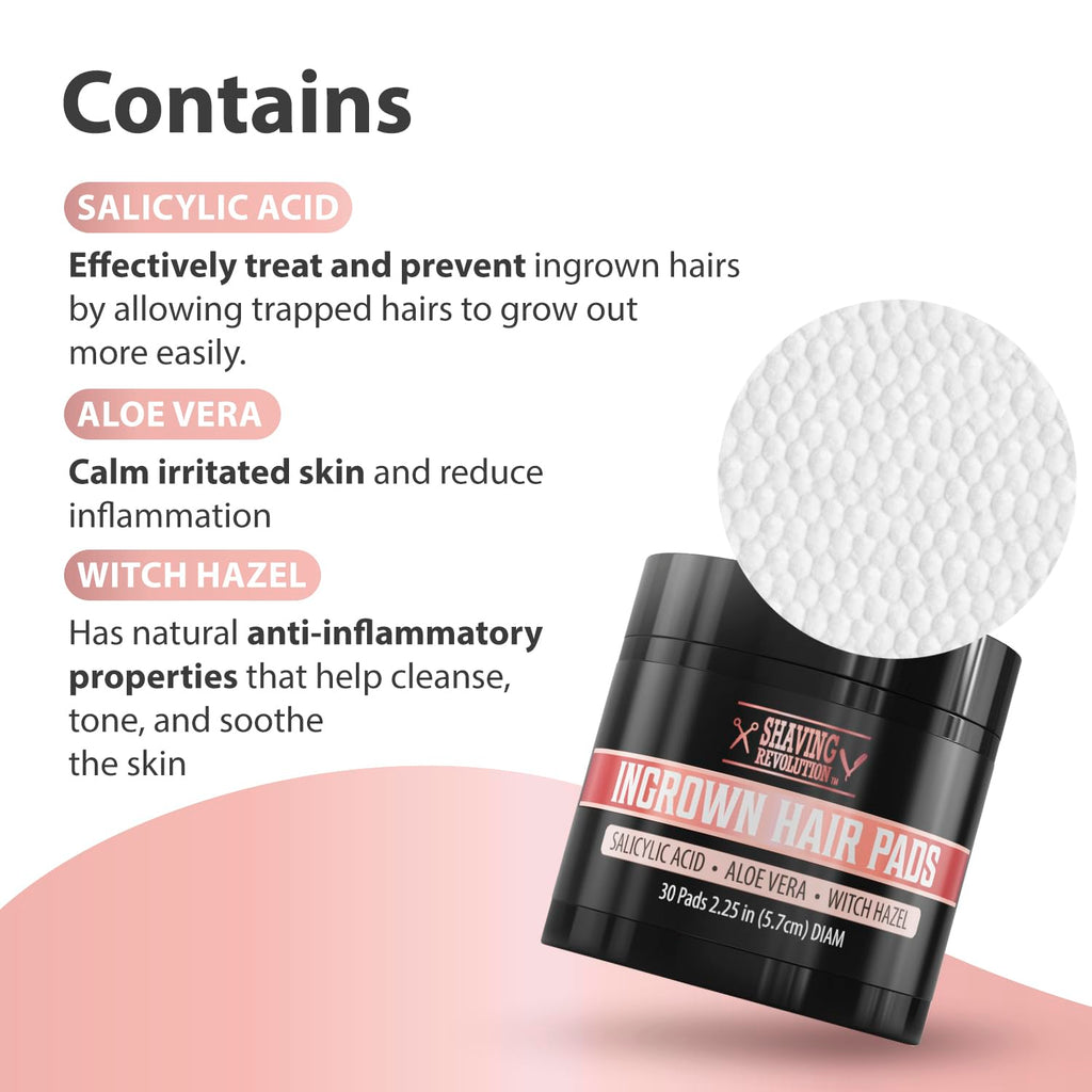 Viking Revolution Ingrown Hair Pads - Remover AHA Treatment for Bikini Area Exfoliator After Shave Women with Aloe Vera, Witch Hazel and Salicylic Acid (30 Pads)