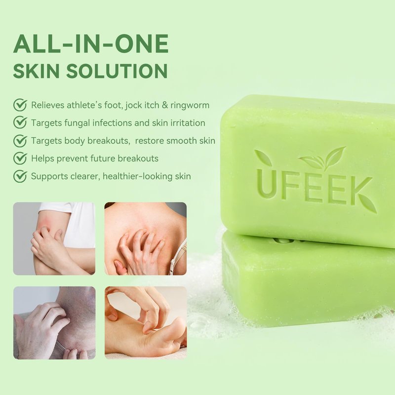 UFEEK Tea Tree Oil Antifungal Soap – Cleansing & Soothing Care for Face & Body, Relieve Itchy Skin, Suitable for Ringworm, Jock Itch & Athlete’s Foot, 7.1 oz