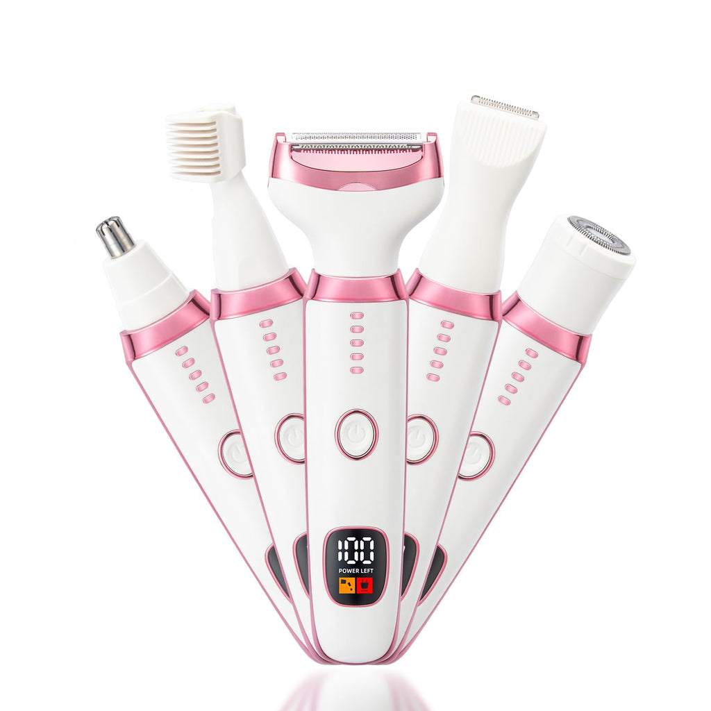 Ourcec Electric Razor Shavers for Women Wet/Dry 5 in 1 Bikini Trimmer Face Razors for Face Nose Eyebrow Arms Armpit Legs Pubic Area Painless Facial Hair Removal