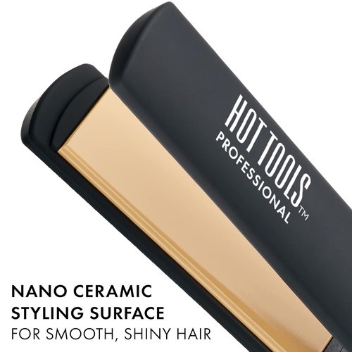 Hot Tools Pro Artist Nano Ceramic Flat Iron - Wide Plate for Quick Styling (1-1/4 Inch)