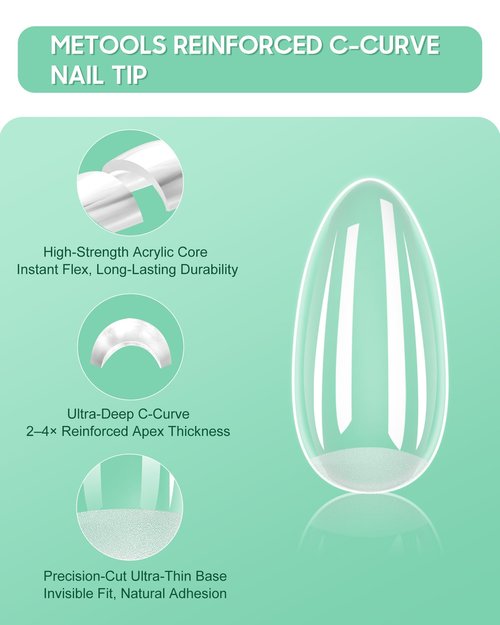 Extra Thick Short Almond Nail Tips, Natural Curve Strong Clear Pre-etched Press on Nail Gel Extension, Full Cover False Nail Tipsfor Acrylic French Salon DIY 15 Sizes 360 pcs