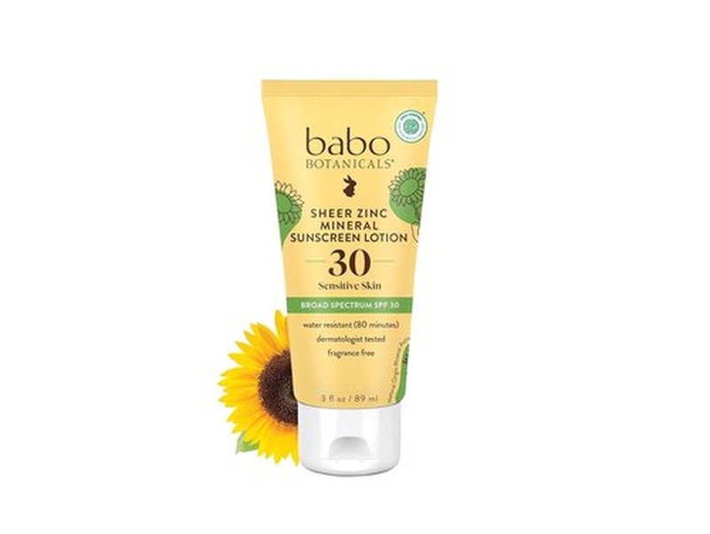 Babo Botanicals Sheer Zinc Mineral Sunscreen Lotion SPF 30 - Natural Zinc Oxide & Shea Butter - Water Resistant, Fragrance-Free - 3 Fl. Oz.