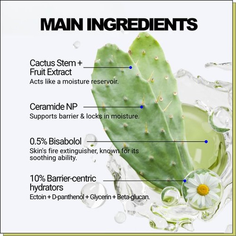 EqualRXN Cactus Ceramide Fortifying Milk - Hydrating Moisturizer with 10% Hydrating Ingredients & 0.5% Bisabolol for Daily Skin Repair & Protection