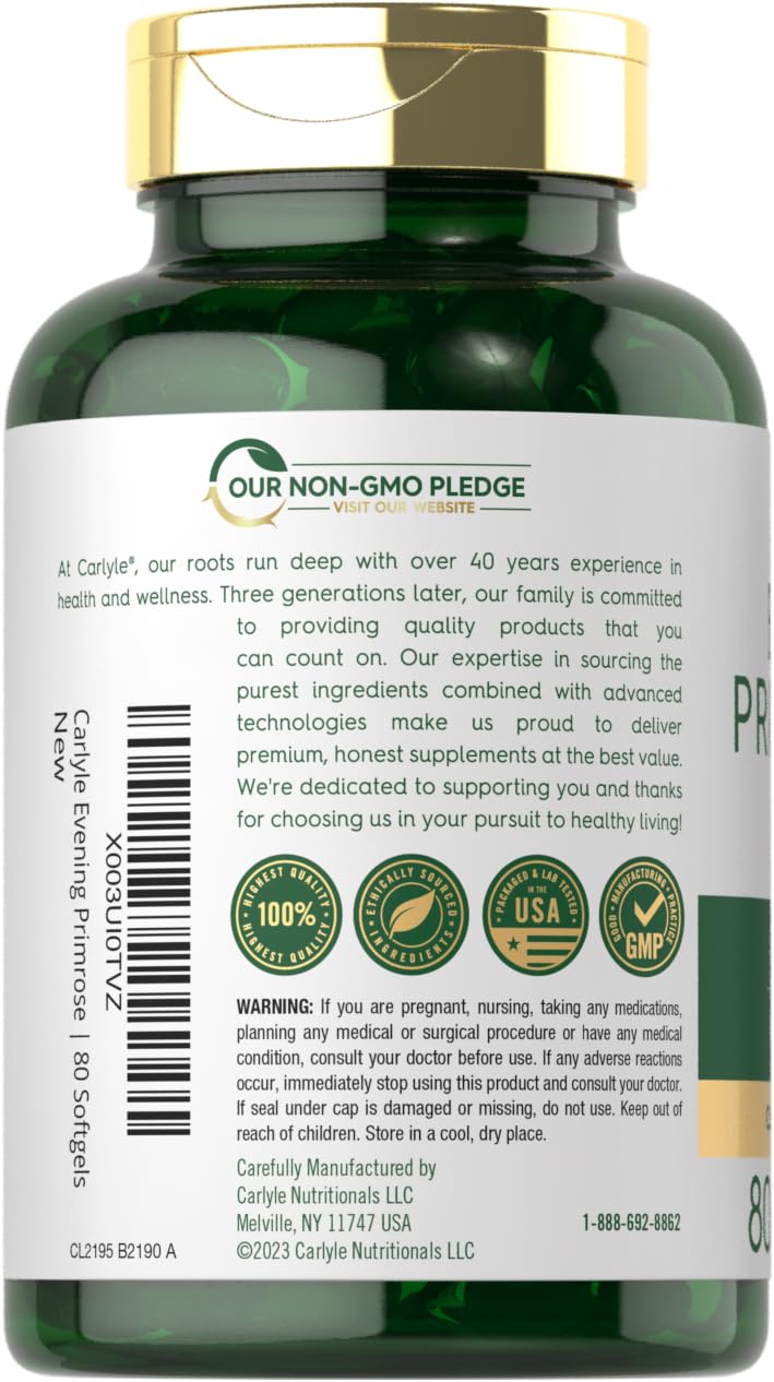 Carlyle Evening Primrose Oil Supplement 1000mg | 80 Softgel Capsules | Non-GMO & Gluten Free