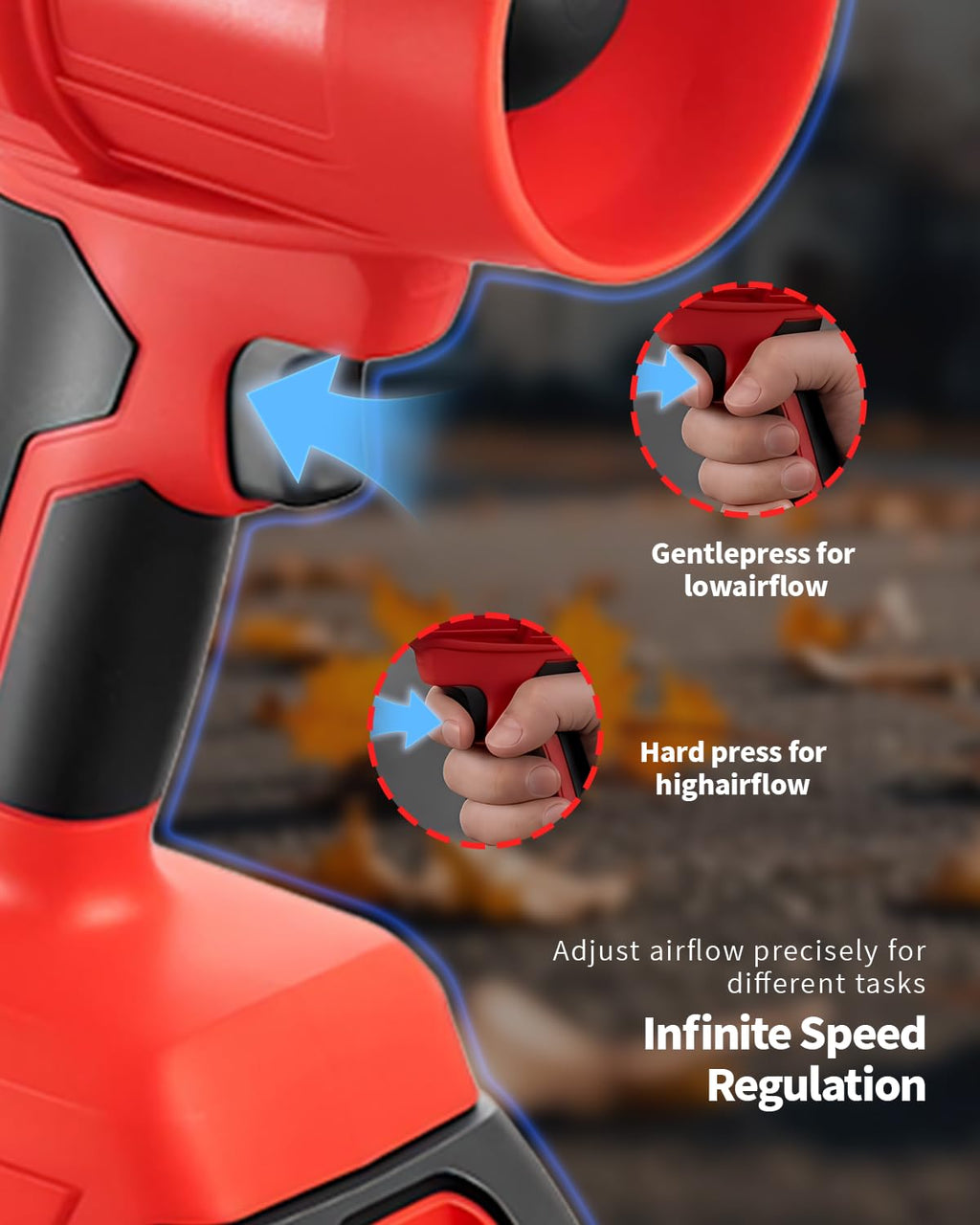 Power Leaf Blower 21V Cordless Lightweight Handheld Electric Turbo Jet 2x4Ah Batteries Fast Charger 1000,000 RPM High Speed with Ergonomic Handle for Yard Cleaning Lawn Maintenance Blowing Leave (Red)