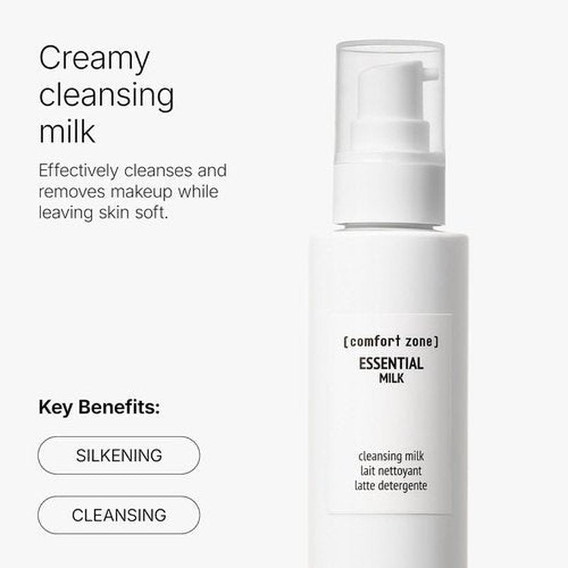 Comfort Zone Essential Cleansing Milk - Creamy Face Wash & Gentle Makeup Remover for All Skin Types | 6.76 Fl Oz