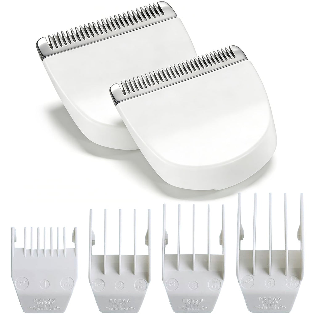 2 Pack Professional Peanut Replacement Blades with 4 Professional Clipper Guards, Precision Ground for Smooth Cutting, Snap-On Design, Compatible with Wahl Peanut Clipper/Trimmer #2068-300, White