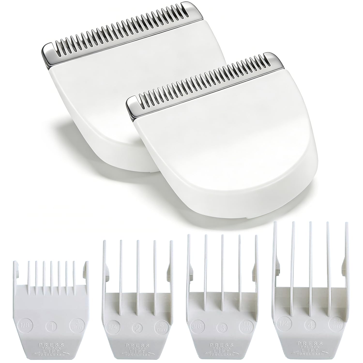 2 Pack Professional Peanut Replacement Blades with 4 Professional Clipper Guards, Precision Ground for Smooth Cutting, Snap-On Design, Compatible with Wahl Peanut Clipper/Trimmer #2068-300, White
